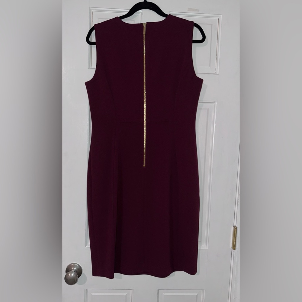 Calvin Klein Sleeveless Scuba Crepe Sheath Dress, Deep Burgundy, Size 12 - Picture 4 of 12
